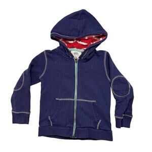 MINI BODEN Terry Hoodie Sweatshirt Navy Blue Sz 4-5Y Red White Hood Patch Elbow